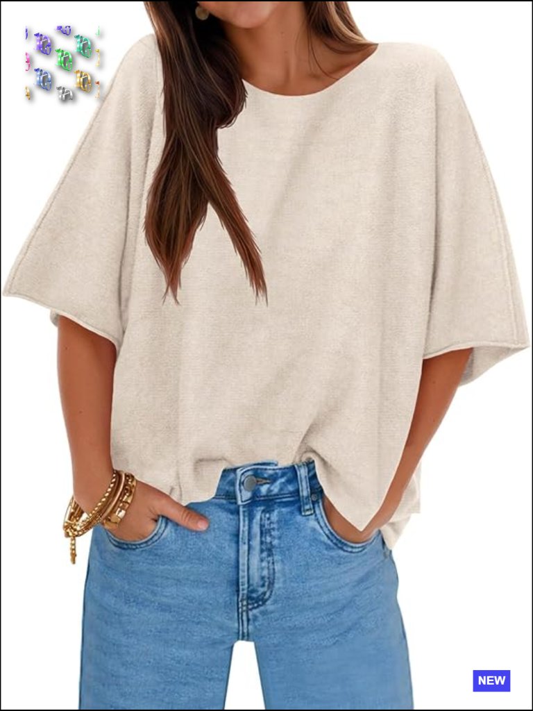 Oversized Half Sleeve Sweater Boat Neck Knitted Pullover Trendy Loose Fit Fall